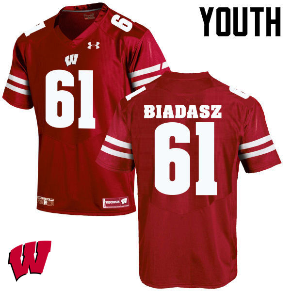 Wisconsin Badgers Youth #61 Tyler Biadasz NCAA Under Armour Authentic Red College Stitched Football Jersey VK40L55QC